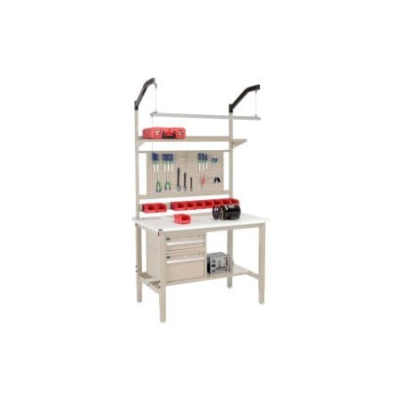 Global Equipment 48"W x 36"D Production Workbench - ESD Square Edge Complete Bench - Tan 319307TN